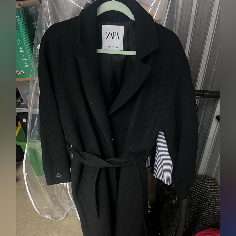 Zara winter coat with tie waist